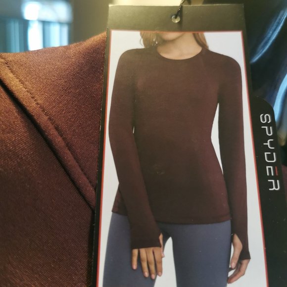Spyder Women’s Brushed Crew Neck Top (Maroon) S/P - Picture 5 of 7
